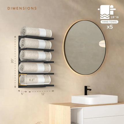 FurnitureZ l  Space-Saving Black Metal Wall-Mounted 5-6 Tier Towel Rack for Bathroom