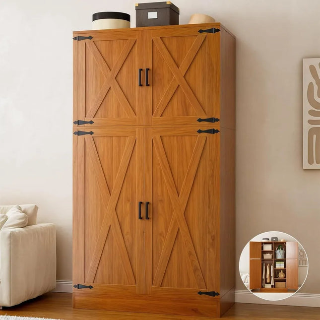 FurnitureZ l  71" Farmhouse-Style Freestanding Wardrobe Closet for Bedroom