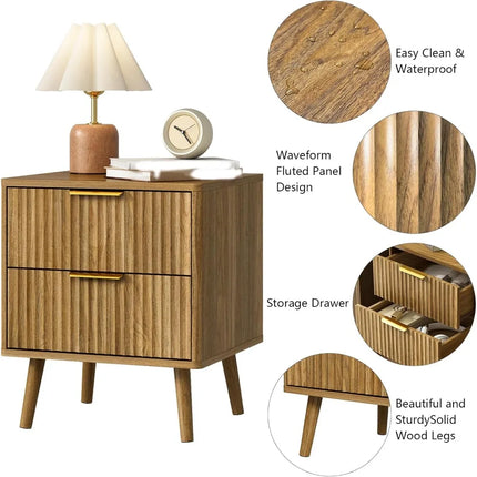 FurnitureZ l  Modern Fluted Nightstand Table for Living Room, Bedroom