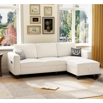 FurnitureZ l  Beige 78" L-Shaped 3-Seater Sectional Sofa for Living Room