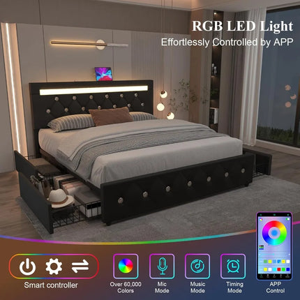 FurnitureZ l  Queen-Sized Storage Bed Frame for Bedroom