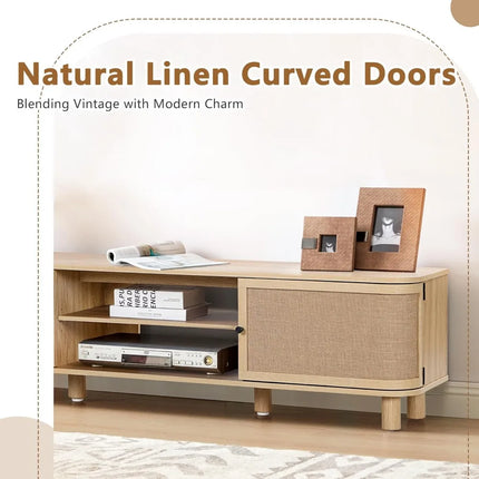 FurnitureZ l  63" Mid Century Modern Curved Farmhouse TV Stand for Living Room, Bedroom