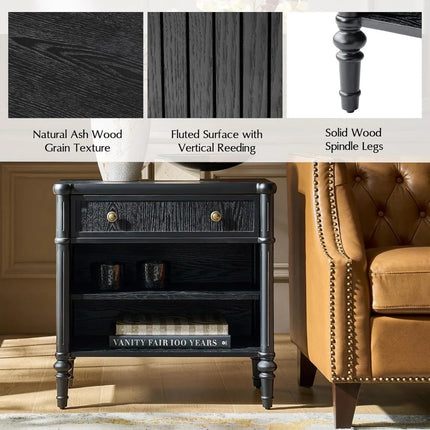 FurnitureZ l  Traditional Fluted Nightstand Table for Living Room, Bedroom