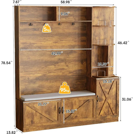 FurnitureZ l  Elegant 79 Hall Tree with Bench, Shoe Storage for Entryway