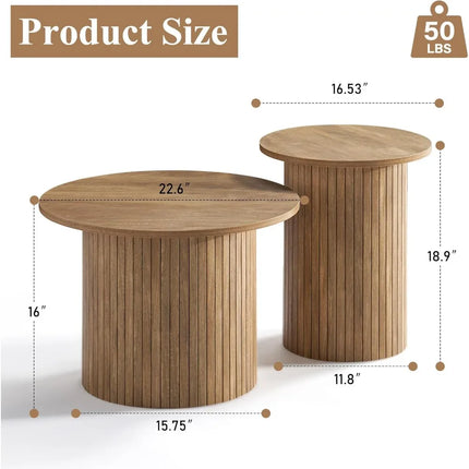 FurnitureZ l  Pair of Mid-Century Modern Round Wood Slat Coffee Tables for Living Room