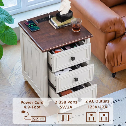 FurnitureZ l  Nightstand with Charging Station and USB Port for Bedroom
