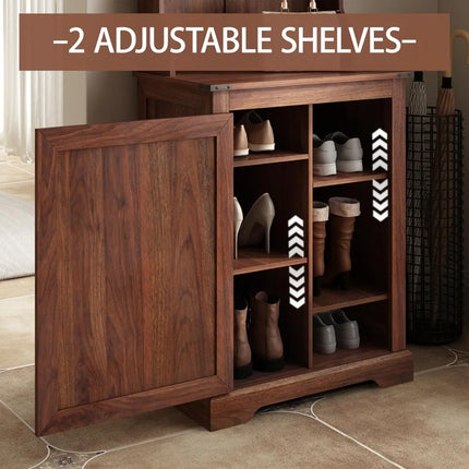 FurnitureZ l  Compact Entryway Storage Bench with Coat Rack and Shoe Organizer