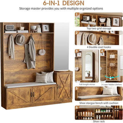 FurnitureZ l  Elegant 79 Hall Tree with Bench, Shoe Storage for Entryway