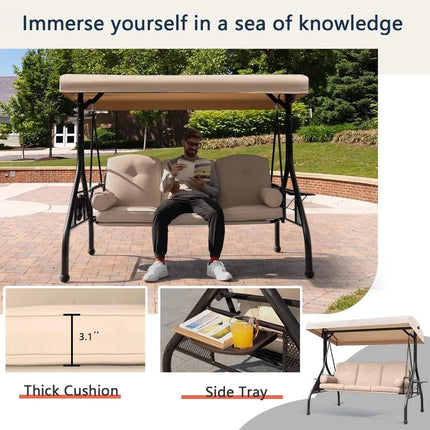 FurnitureZ l  3-Seat Outdoor Swing with Adjustable Canopy