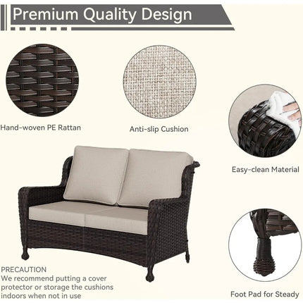 FurnitureZ l  Outdoor Wicker Loveseat with Cushioned Seats