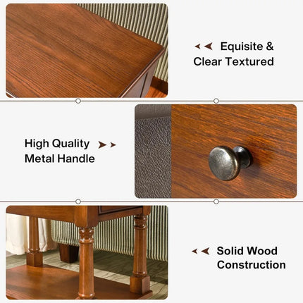 FurnitureZ l  Solid Wood Sofa Side 2-Tier Skinny Table for Living Room