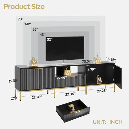 FurnitureZ l  Bestier 70" Fluted TV Stand for Living Room, Bedroom