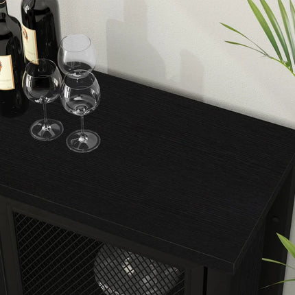FurnitureZ l  Black Coffee Bar and Liquor Cabinet With Wine Rack Storage for Dining Room