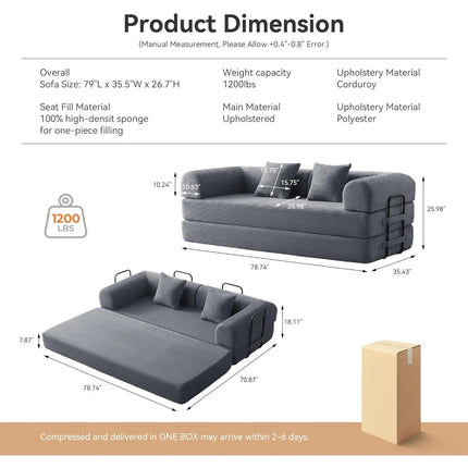 FurnitureZ l  Corduroy Sleeper Sofa Bed with Fixed Frame for Bedroom