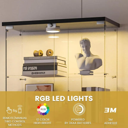 FurnitureZ l  Floor-Standing Lockable LED-Illuminated Glass Display Cabinet for Living Room, Dining Room