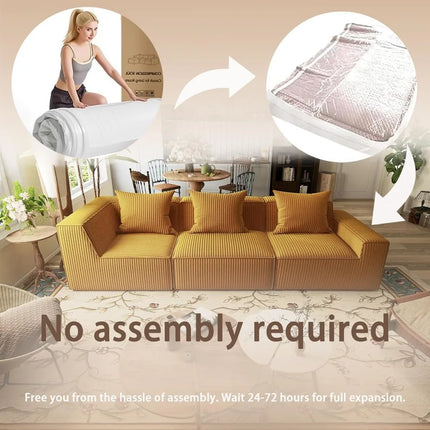 FurnitureZ l  110" Corduroy Compressed Modular Sectional Sofa for Living Room