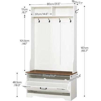 FurnitureZ l  Farmhouse-Style Entryway Bench with Coat Rack, Shoe Storage