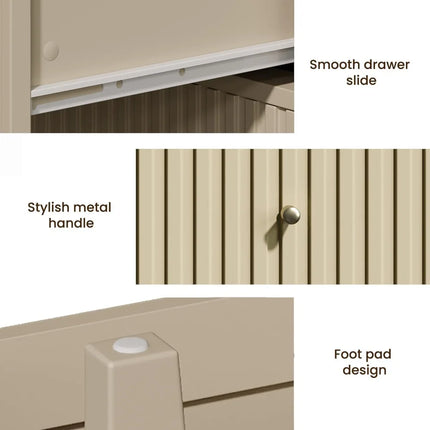 FurnitureZ l  Beige Modern Fluted 6-Drawer Dresser for Living Room, Bedroom