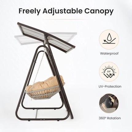 FurnitureZ l  2-Person Outdoor Porch Swing with Adjustable Hardtop Canopy for Outdoor