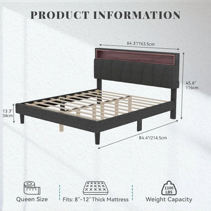 FurnitureZ l  Queen Size LED Bed Frame for Bedroom