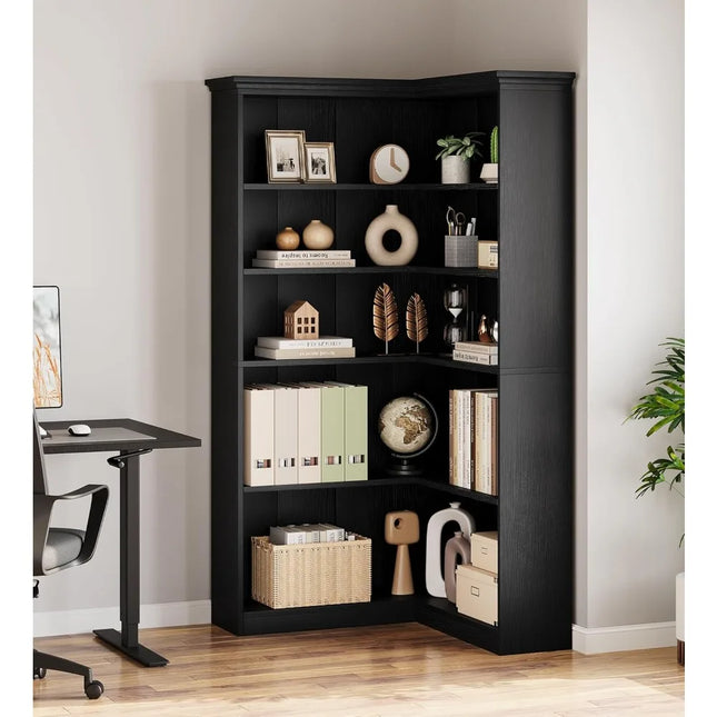 FurnitureZ l  72.8" Corner Bookshelf for Living Room, Bedroom, Home Office