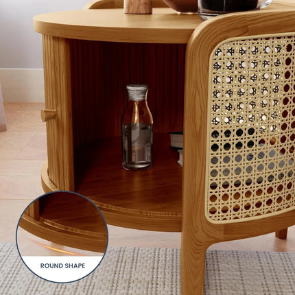 FurnitureZ l 19.69" Table with Roller Door & Woven Rattan for Living Room