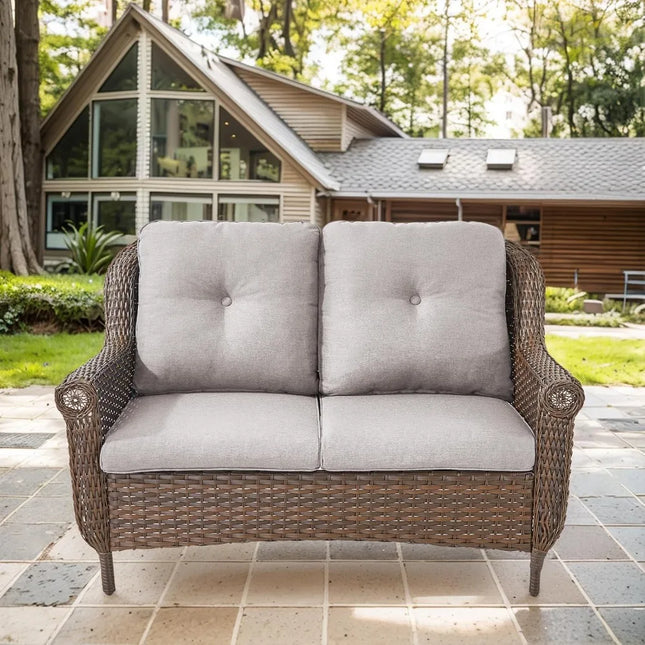 FurnitureZ l  Brown Rattan Outdoor Wicker Loveseat