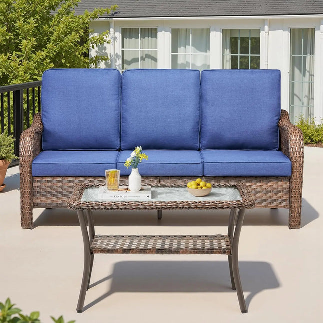 FurnitureZ l  Outdoor Patio Couch Wicker Sofa with Rattan Side Table