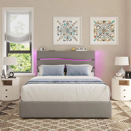 FurnitureZ l  Fabric-Covered Queen Bed Frame for Bedroom, Children