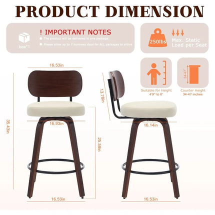 FurnitureZ l  26" Faux PU Leather Counter Height Upholstered Island Barstools for Dining Room
