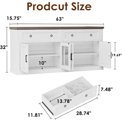 FurnitureZ l  Large 63" Wood Sideboard Buffet for Dining Room, Kitchen