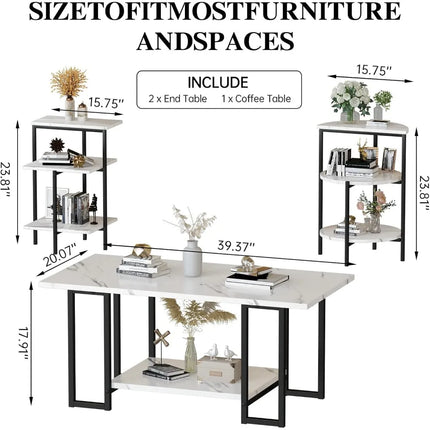 FurnitureZ l  Three-Piece Faux Marble and Metal Frame Table Set for Living Room