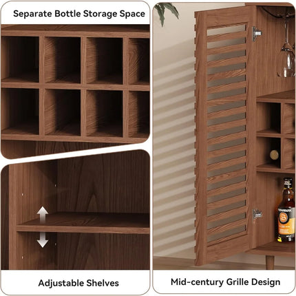 FurnitureZ l  Mid Century Bar Cabinet with Wine Racks for Dining Room