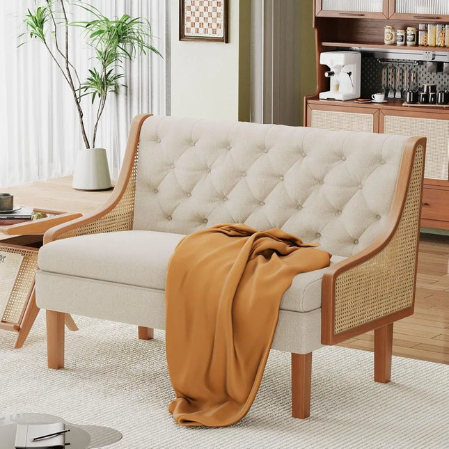 FurnitureZ l  Upholstered Rattan-Armed Modern Sofa Couch for Living Room