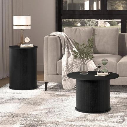 FurnitureZ l  Pair of Fluted Circle Black Wooden Nesting Coffee Tables for Living Room