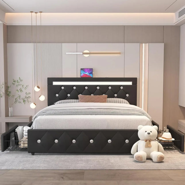 FurnitureZ l  Queen-Sized Storage Bed Frame for Bedroom