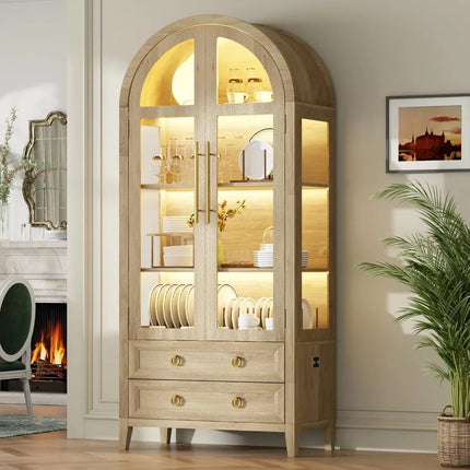 FurnitureZ l  Arched Glass Door Curio Cabinet for Living Room, Dining Room