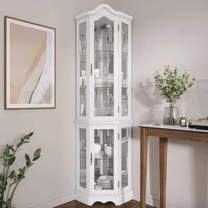 FurnitureZ l  Illuminated 3-Sided Glass Display Cabinet for Living Room, Dining Room
