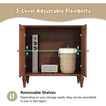 FurnitureZ l  Mid-Century Modern Brown Buffet Cabinet with 2 Doors for Entryway