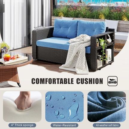 FurnitureZ l  Outdoor Wicker Sofa Set with Folding Long Table