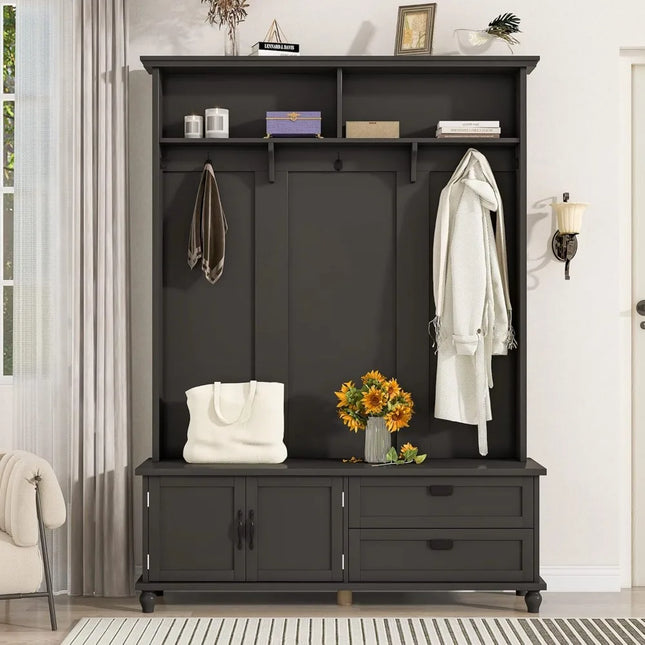 FurnitureZ l  63.39" Modern Hall Tree Storage Cabinet for Entryway