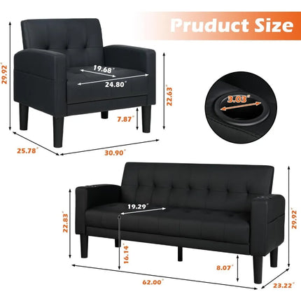 FurnitureZ l  3 Piece Living Room Sofa Set Loveseat Sofas Sets for Living Room