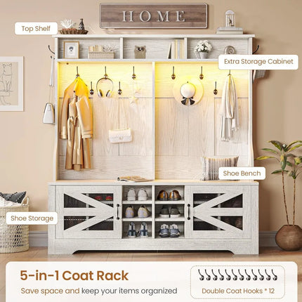 FurnitureZ l  Multi-Functional Entryway Bench with Coat Rack, Shoe Storage