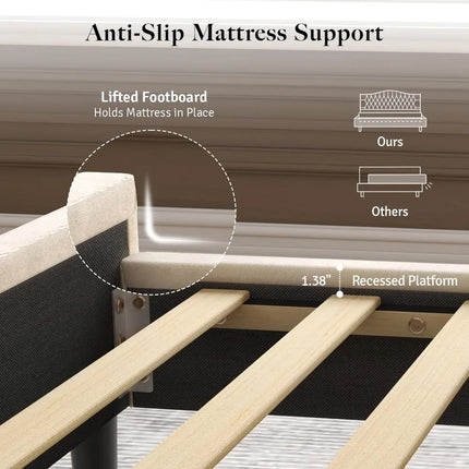 FurnitureZ l  Luxury Velvet Wingback Platform Bed Frame for Bedroom