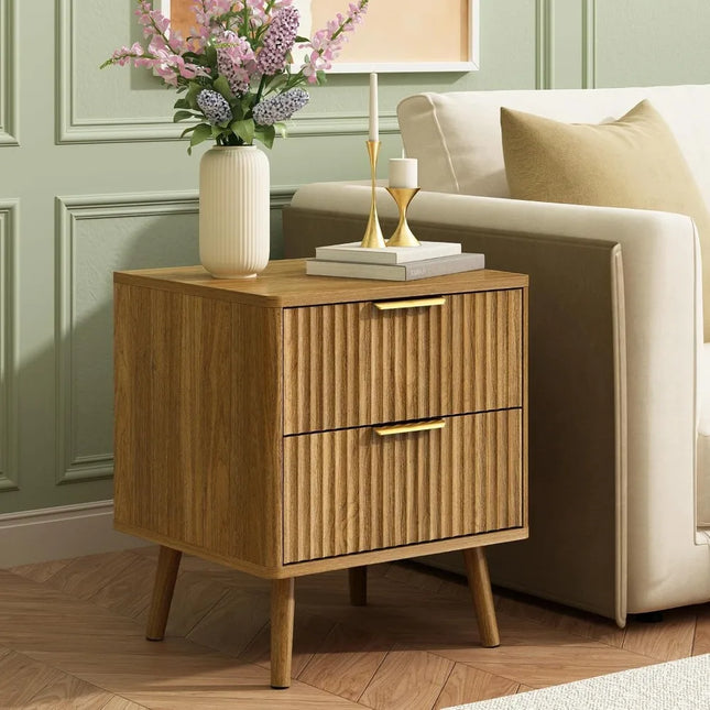 FurnitureZ l  Modern Fluted Nightstand Table for Living Room, Bedroom