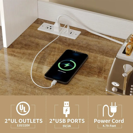 FurnitureZ l  White 6-Tier Mini Fridge Cabinet with Storage and Built-in Power Outlet