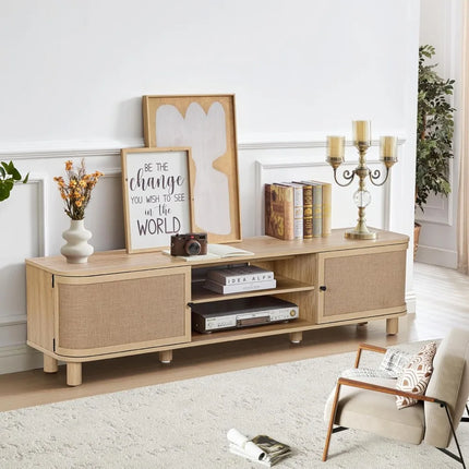 FurnitureZ l  63" Mid Century Modern Curved Farmhouse TV Stand for Living Room, Bedroom