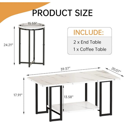 FurnitureZ l  Marble 3-Piece Living Room Table Set for Living Room