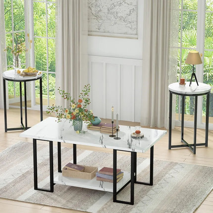 FurnitureZ l  Marble 3-Piece Living Room Table Set for Living Room