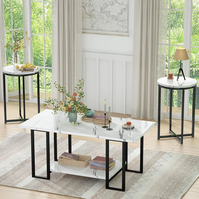 FurnitureZ l  Marble 3-Piece Living Room Table Set for Living Room